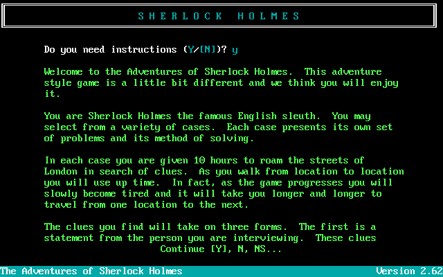 Title screen of The Adventures of Sherlock Holmes