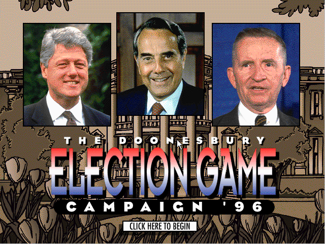 Title screen of The Doonesbury Election Game Campaign '96