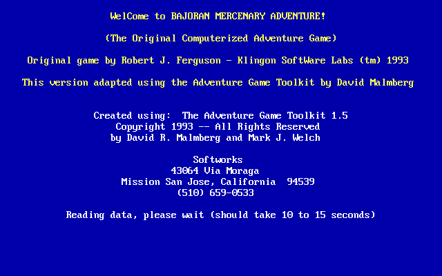Title screen of Bajoran Mercenary Adventure!