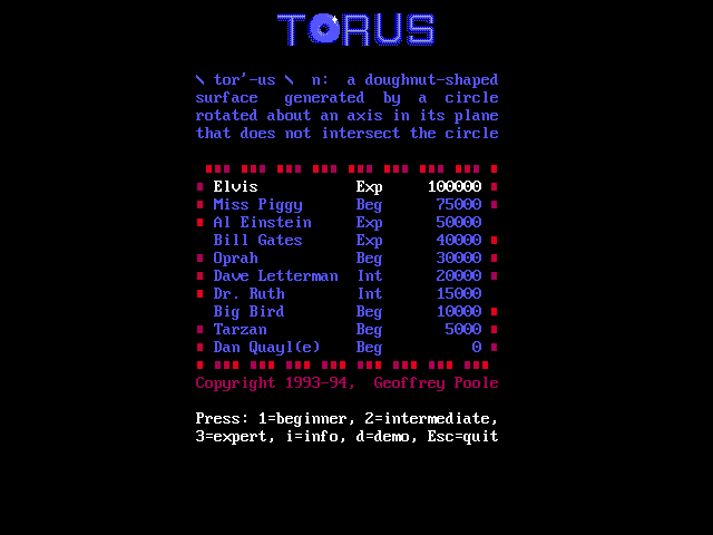 Title screen of Torus