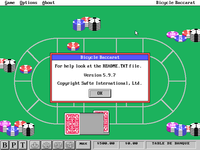 Title screen of Bicycle Baccarat