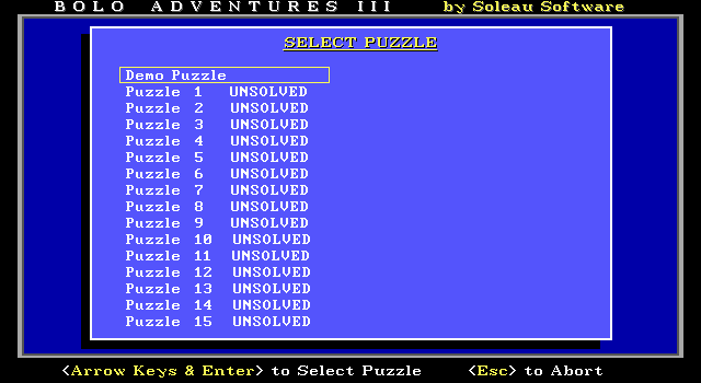 Title screen of Bolo Adventures III