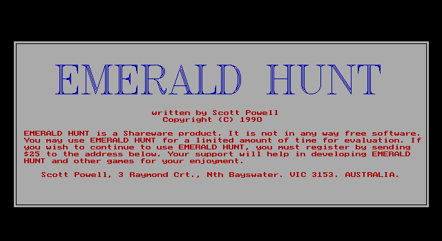 Title screen of Emerald Hunt