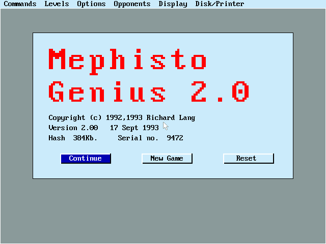 Title screen of Mephisto Genius 2.0
