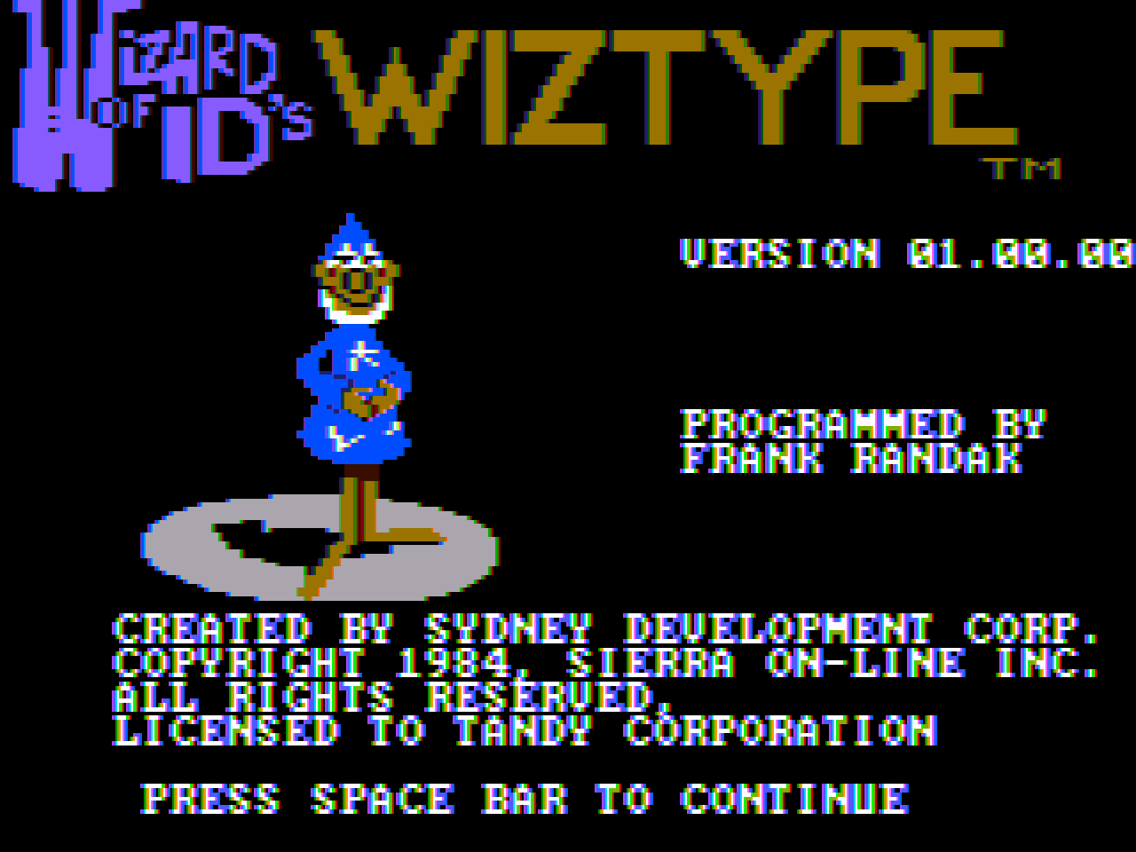 Title screen of The Wizard of Id's WizType
