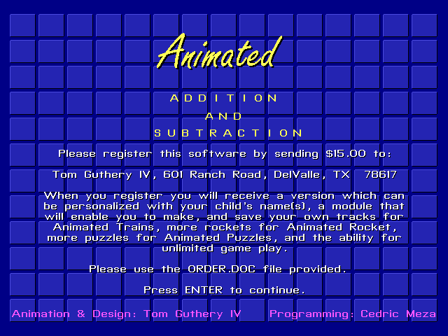Title screen of Animated Addition and Subtraction