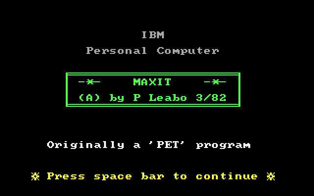 Title screen of Maxit