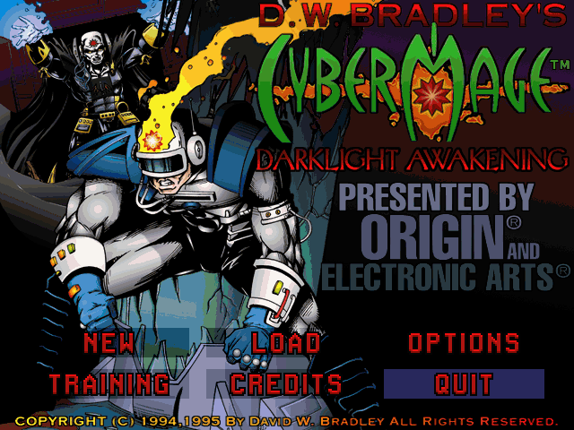 Title screen of CyberMage: Darklight Awakening