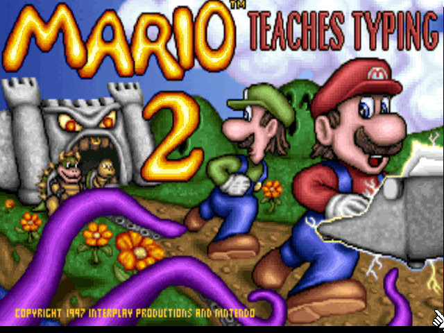 Title screen of Mario Teaches Typing 2