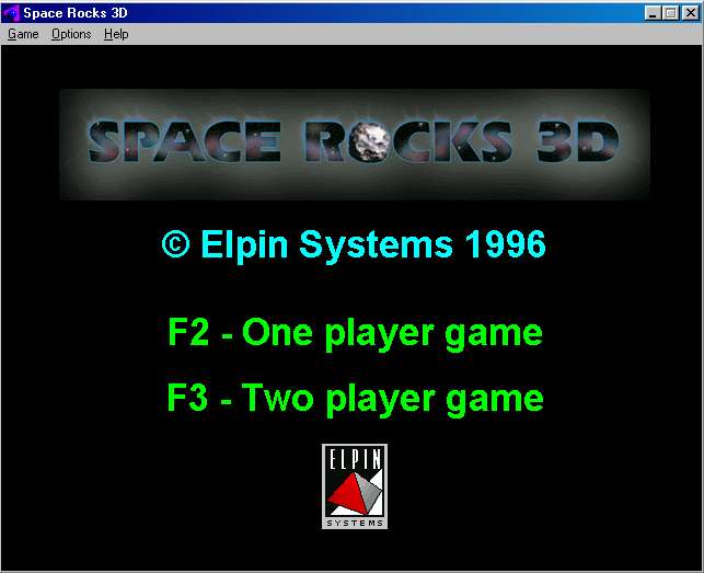 Title screen of Space Rocks 3D