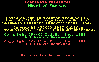 Title screen of Wheel of Fortune (1987)