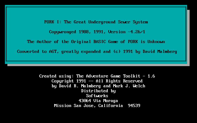 Title screen of Pork 1: The Great Underground Sewer System