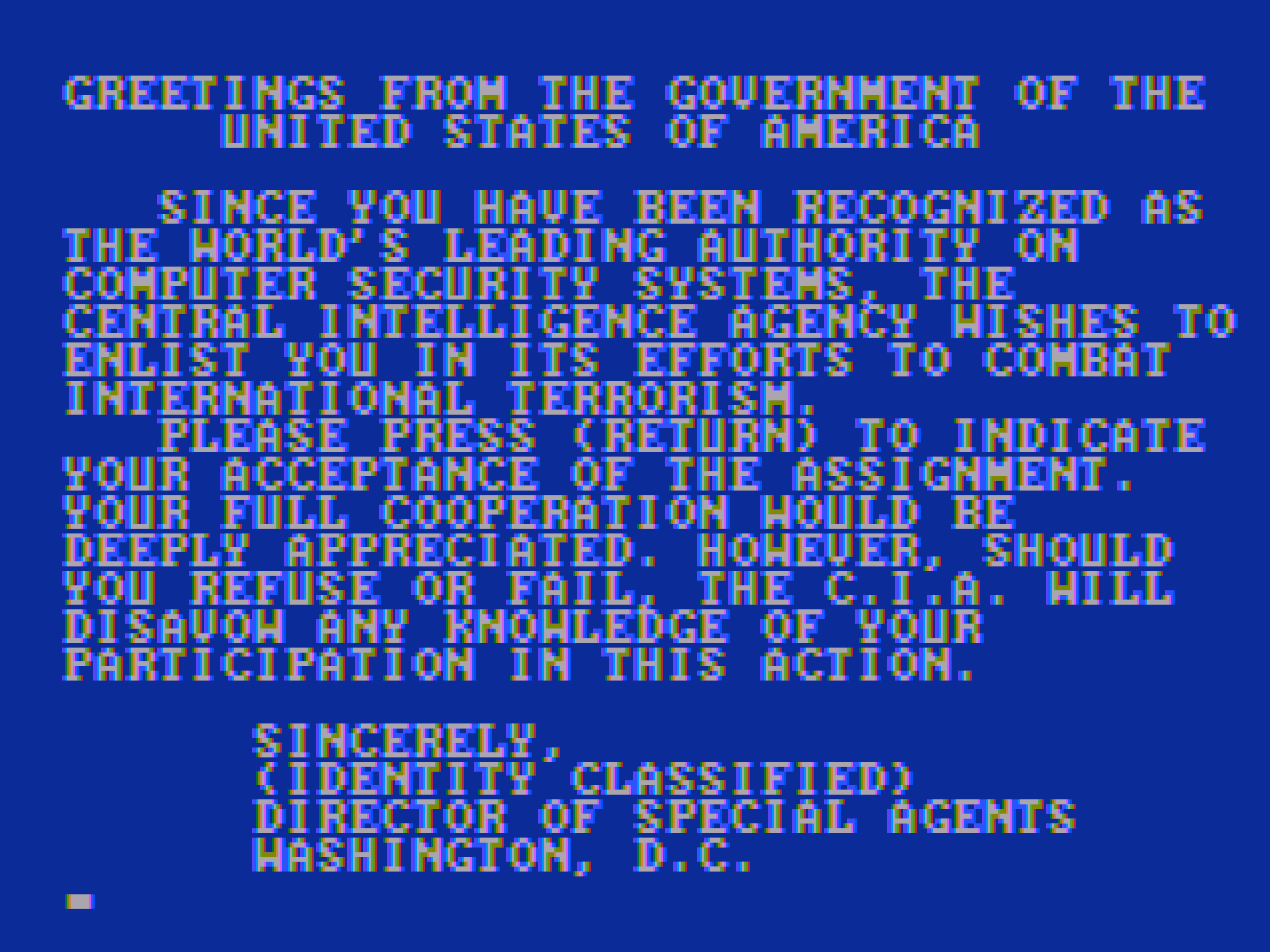 Title screen of Hacker II: The Doomsday Papers