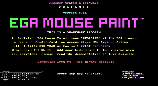 Title screen of EGA Mouse Paint