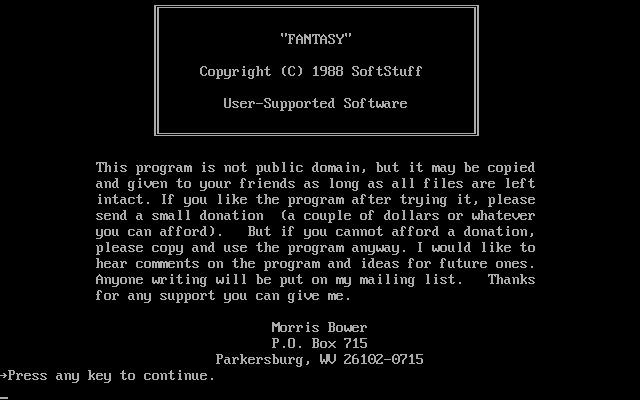 Title screen of Fantasy