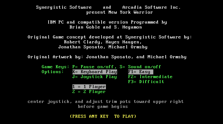 Title screen of NY Warriors