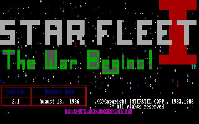 Title screen of Star Fleet I: The War Begins!