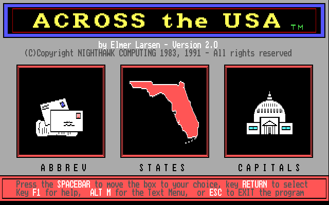 Title screen of Across the U.S.A.