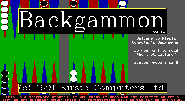 Title screen of Backgammon (1991)