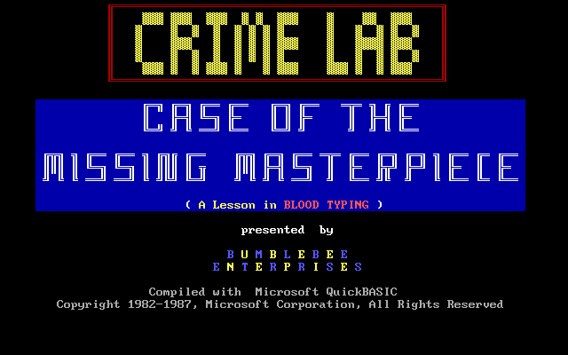 Title screen of Crime Lab: Case of the Missing Masterpiece