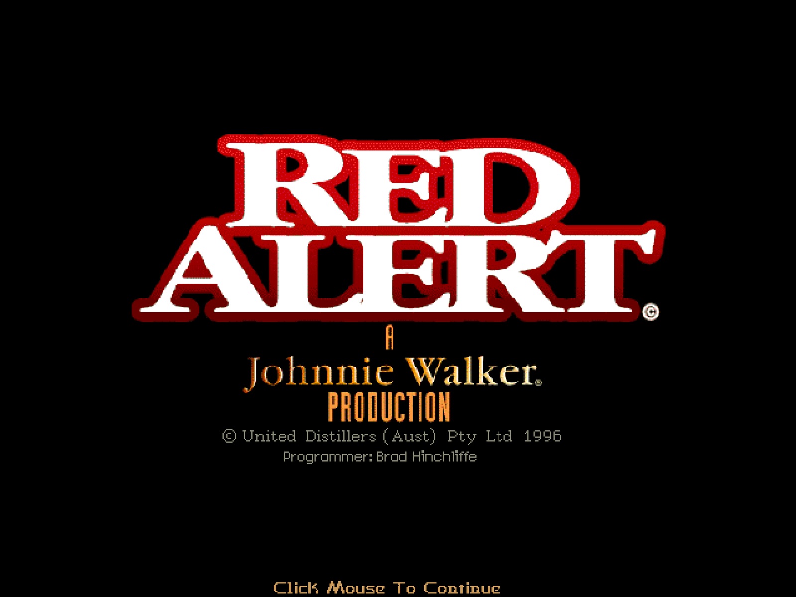 Title screen of Red Alert: a Johnny Walker Production