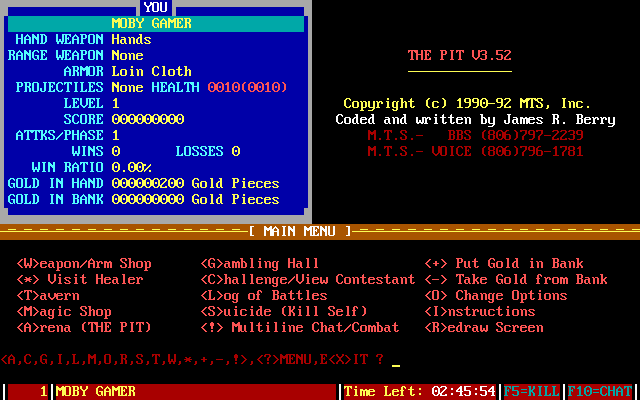 Title screen of The Pit