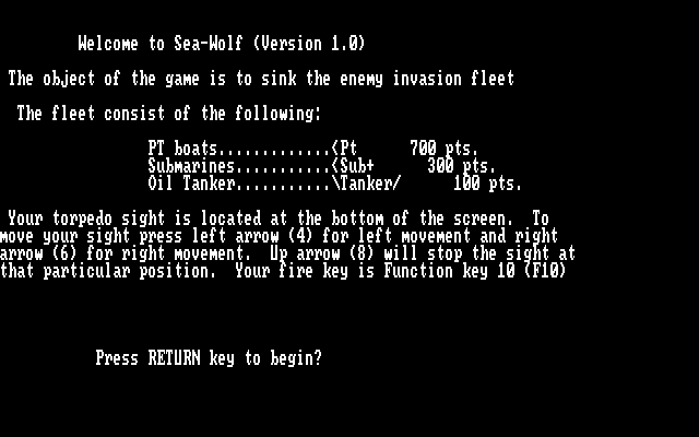 Title screen of Seawolf