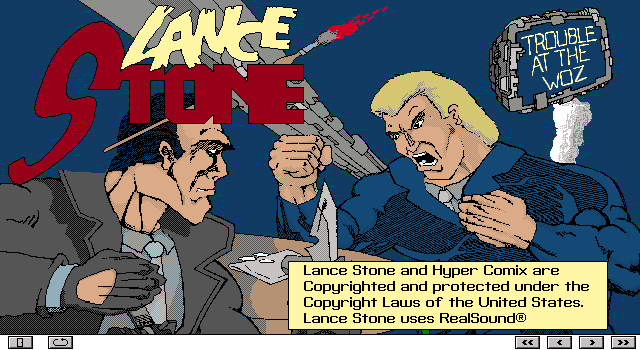 Title screen of HyperComix issue #1 - Lance Stone: Trouble at the Woz