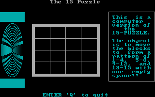 Title screen of The 15 Puzzle