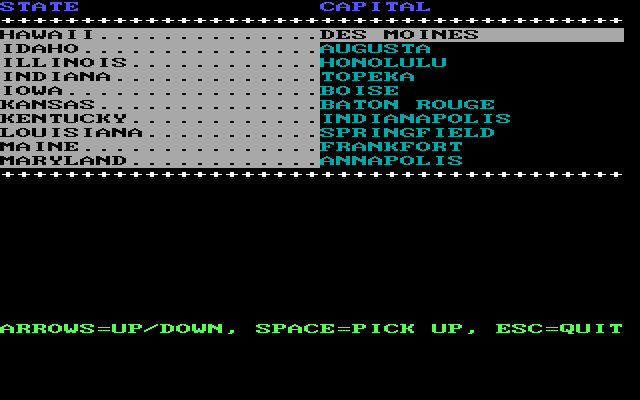 Gameplay of States and Capitals (1988)