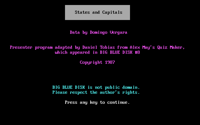 Title screen of States and Capitals (1988)