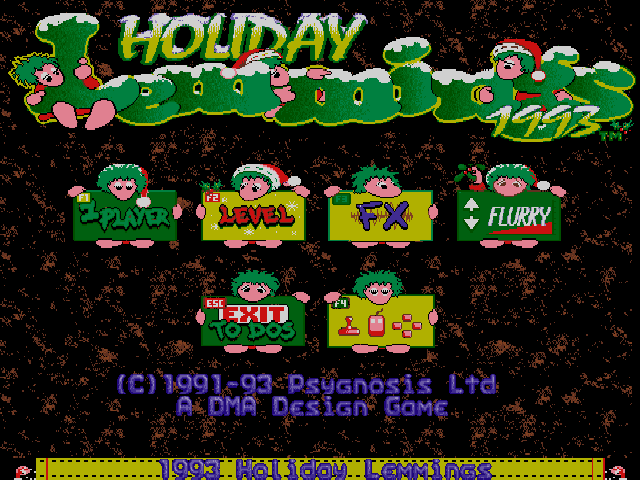 Title screen of Holiday Lemmings (Complete Pack)