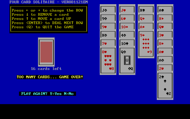 Gameplay of Four Card Solitaire