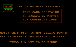 Title screen of Four Card Solitaire