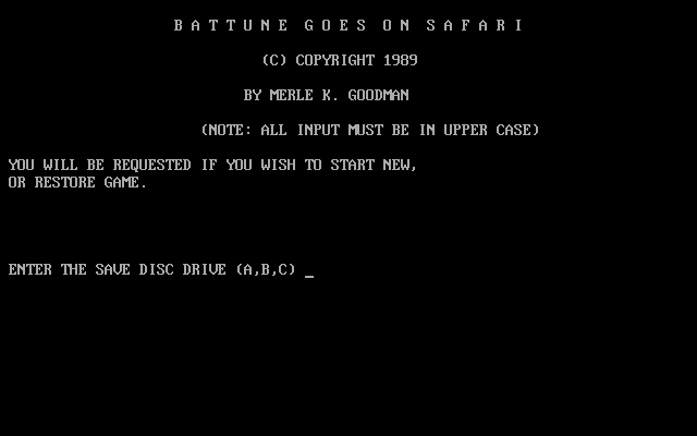 Title screen of Battune Goes on Safari