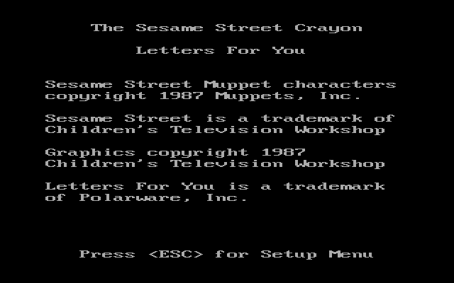 Title screen of Sesame Street Crayon: Letters For You