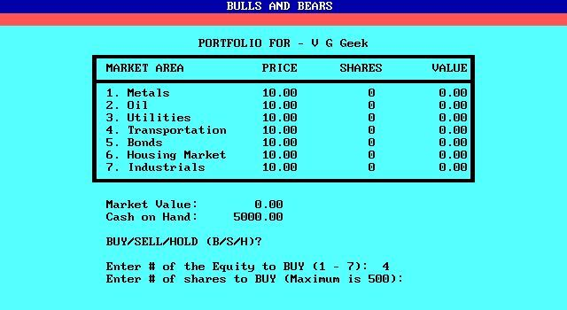 Gameplay of Bulls and Bears