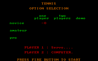 Title screen of Tournament Tennis