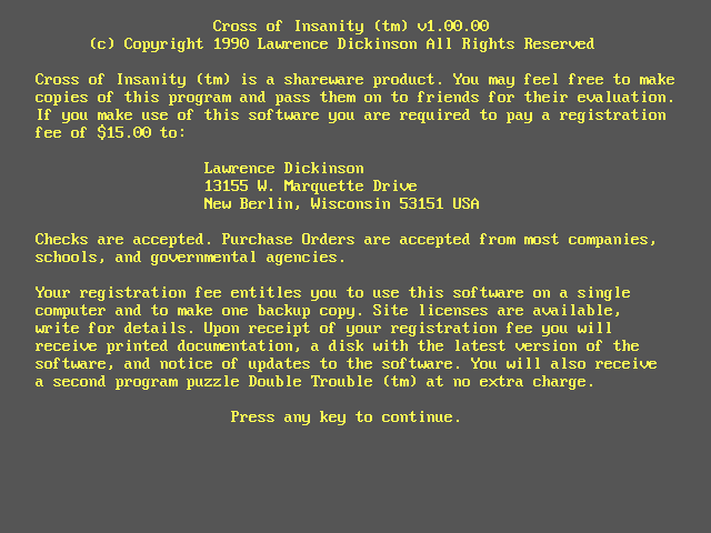 Title screen of Cross of Insanity