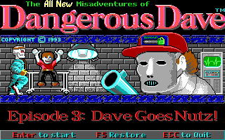 Title screen of Dangerous Dave in: Dave Goes Nutz