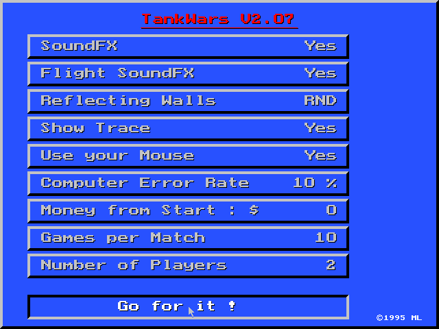 Title screen of TankWars