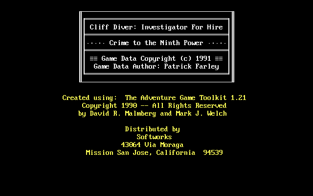 Title screen of Cliff Diver: Investigator For Hire