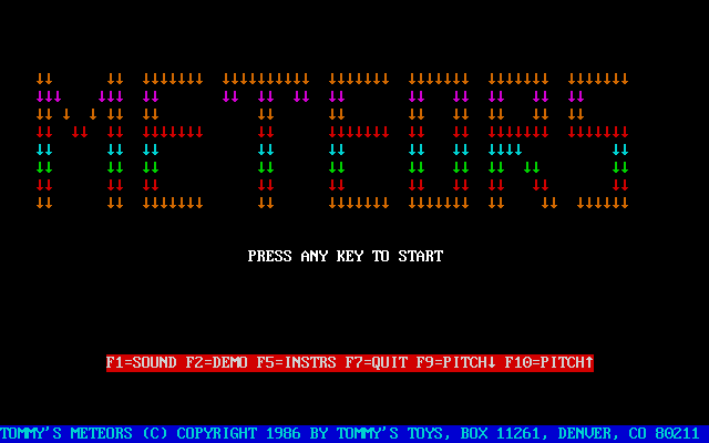 Title screen of Tommy's Meteors