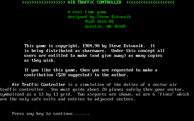 Title screen of Air Traffic Controller
