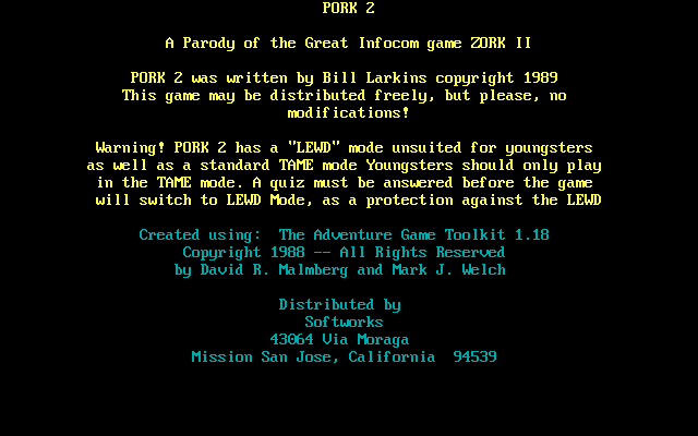 Title screen of Pork 2: The Gizzard of Showbiz