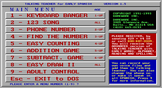 Title screen of Talking Teacher for Early Spanish