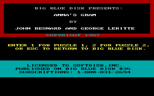 Title screen of Anna's Gram