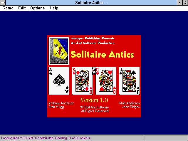 Title screen of Masque Solitaire Antics