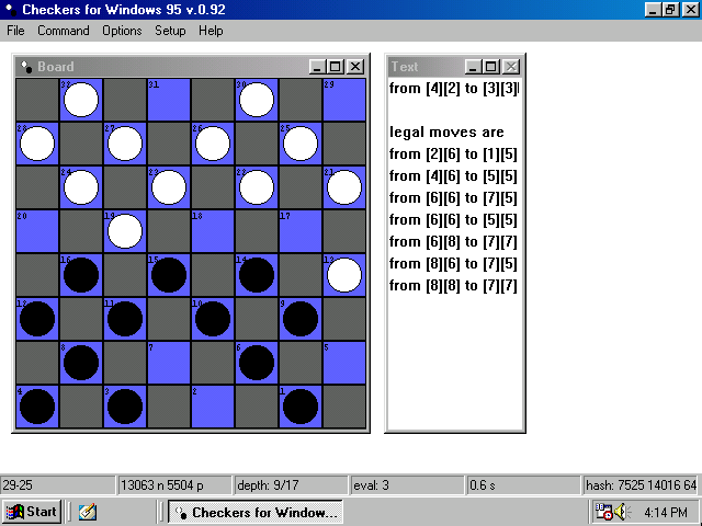 Gameplay of Checkers for Windows 95