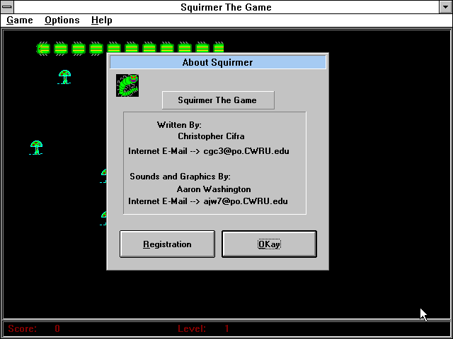 Title screen of Squirmer The Game